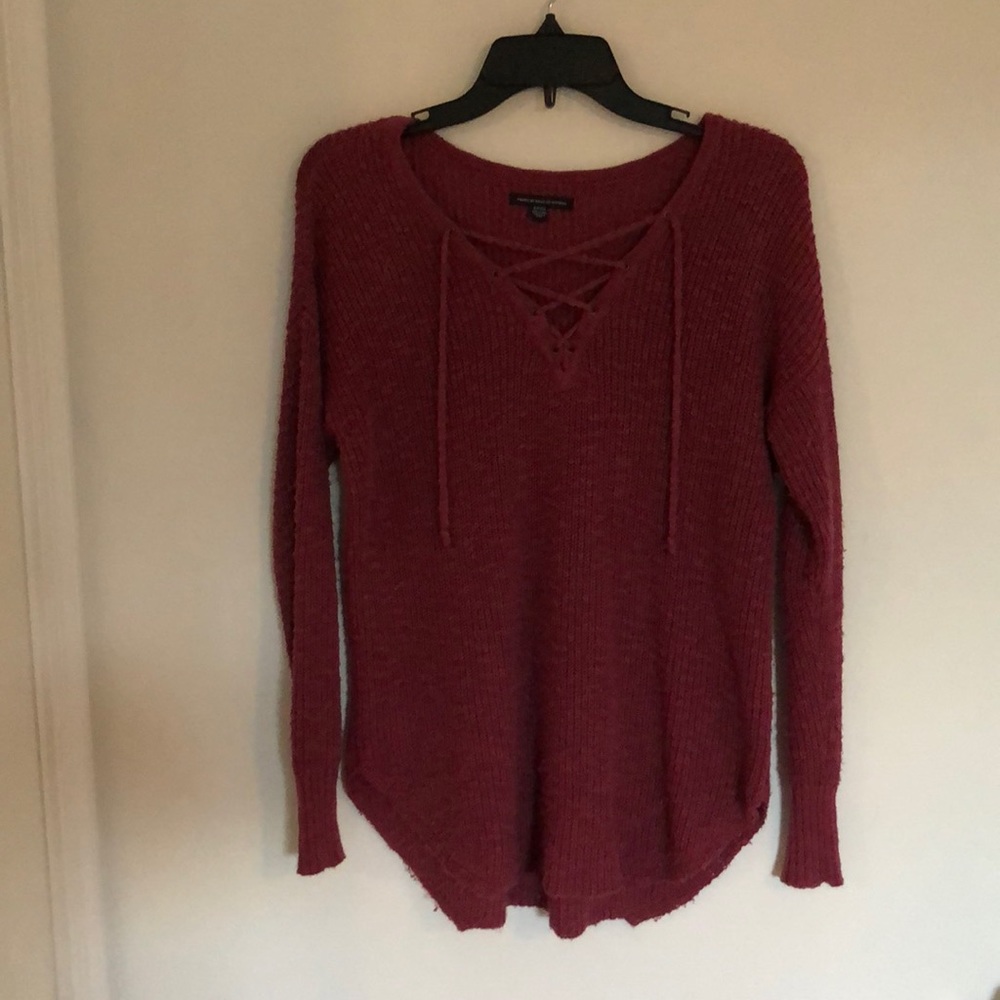 Magenta sweater with tie